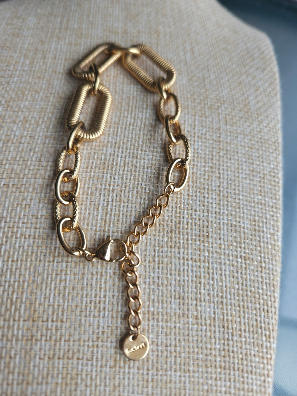 Stainless Steel Gold Link Bracelet with Charm